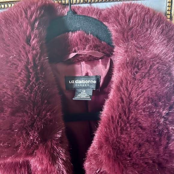 Liz Claiborne Rich Burgundy Faux Fur Jacket - Picture 3 of 5